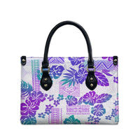 Vintage Hawaii Leather Bag Hibiscus Tapa Tribal With Hawaiian Quilt Pattern Purple - Polynesian Pride