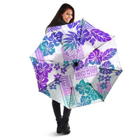 Vintage Hawaii Umbrella Hibiscus Tapa Tribal With Hawaiian Quilt Pattern Purple - Polynesian Pride