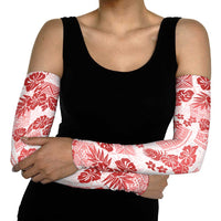 Vintage Hawaii Arm Sleeves Hibiscus Tapa Tribal With Hawaiian Quilt Pattern Red - Polynesian Pride