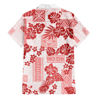Vintage Hawaii Family Matching Off Shoulder Short Dress and Hawaiian Shirt Hibiscus Tapa Tribal With Hawaiian Quilt Pattern Red LT9 - Polynesian Pride