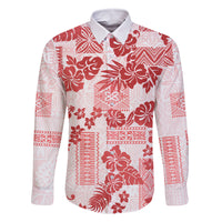 Vintage Hawaii Family Matching Summer Maxi Dress and Hawaiian Shirt Hibiscus Tapa Tribal With Hawaiian Quilt Pattern Red LT9 Dad's Shirt - Long Sleeve Red - Polynesian Pride