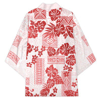 Vintage Hawaii Kimono Hibiscus Tapa Tribal With Hawaiian Quilt Pattern Red - Polynesian Pride