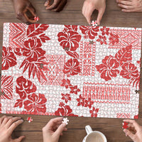 Vintage Hawaii Puzzle Hibiscus Tapa Tribal With Hawaiian Quilt Pattern Red LT9 - Polynesian Pride