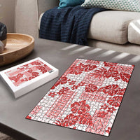 Vintage Hawaii Puzzle Hibiscus Tapa Tribal With Hawaiian Quilt Pattern Red LT9 - Polynesian Pride