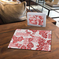 Vintage Hawaii Puzzle Hibiscus Tapa Tribal With Hawaiian Quilt Pattern Red LT9 - Polynesian Pride
