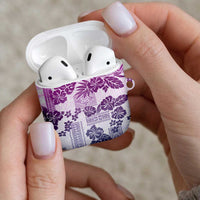 Vintage Hawaii AirPods Case Hibiscus Tapa Tribal With Hawaiian Quilt Pattern Violet - Polynesian Pride