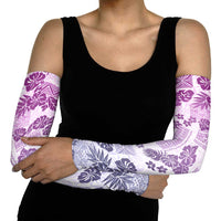 Vintage Hawaii Arm Sleeves Hibiscus Tapa Tribal With Hawaiian Quilt Pattern Violet - Polynesian Pride