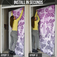 Vintage Hawaii Door Cover Hibiscus Tapa Tribal With Hawaiian Quilt Pattern Violet - Polynesian Pride