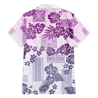 Vintage Hawaii Family Matching Off Shoulder Short Dress and Hawaiian Shirt Hibiscus Tapa Tribal With Hawaiian Quilt Pattern Violet LT9 - Polynesian Pride