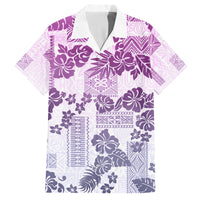 Vintage Hawaii Family Matching Tank Maxi Dress and Hawaiian Shirt Hibiscus Tapa Tribal With Hawaiian Quilt Pattern Violet LT9 Dad's Shirt - Short Sleeve Violet - Polynesian Pride