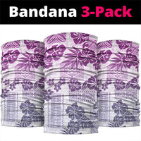 Vintage Hawaii Neck Gaiter Hibiscus Tapa Tribal With Hawaiian Quilt Pattern Violet - Polynesian Pride