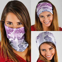 Vintage Hawaii Neck Gaiter Hibiscus Tapa Tribal With Hawaiian Quilt Pattern Violet - Polynesian Pride
