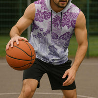 Vintage Hawaii Sleeveless Hoodie Hibiscus Tapa Tribal With Hawaiian Quilt Pattern Violet - Polynesian Pride