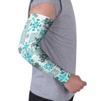 Hawaii Tapa Tribal Arm Sleeves With Hawaiian Quilt Pattern Aqua - Polynesian Pride