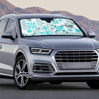 Hawaii Tapa Tribal Auto Sun Shade With Hawaiian Quilt Pattern Aqua - Polynesian Pride