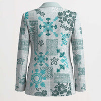 Hawaii Tapa Tribal Blazer With Hawaiian Quilt Pattern Aqua - Polynesian Pride