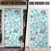 Hawaii Tapa Tribal Door Cover With Hawaiian Quilt Pattern Aqua - Polynesian Pride