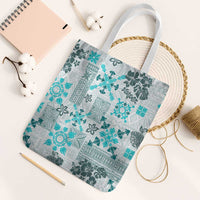 Hawaii Tapa Tribal Tote Bag With Hawaiian Quilt Pattern Aqua - Polynesian Pride