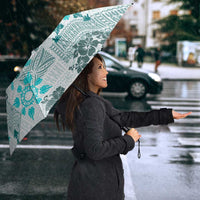 Hawaii Tapa Tribal Umbrella With Hawaiian Quilt Pattern Aqua - Polynesian Pride