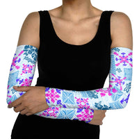 Hawaii Tapa Tribal Arm Sleeves With Hawaiian Quilt Pattern Blue - Polynesian Pride