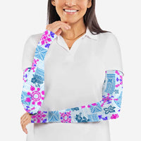 Hawaii Tapa Tribal Arm Sleeves With Hawaiian Quilt Pattern Blue - Polynesian Pride
