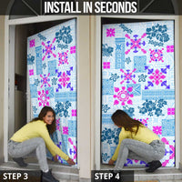 Hawaii Tapa Tribal Door Cover With Hawaiian Quilt Pattern Blue - Polynesian Pride