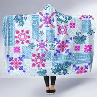 Hawaii Tapa Tribal Hooded Blanket With Hawaiian Quilt Pattern Blue LT9 - Polynesian Pride