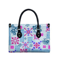 Hawaii Tapa Tribal Leather Bag With Hawaiian Quilt Pattern Blue - Polynesian Pride
