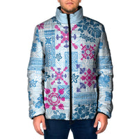 Hawaii Tapa Tribal Padded Jacket With Hawaiian Quilt Pattern Blue LT9 Men Blue - Polynesian Pride