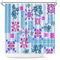 Hawaii Tapa Tribal Shower Curtain With Hawaiian Quilt Pattern Blue LT9 Blue - Polynesian Pride