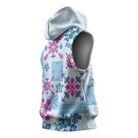 Hawaii Tapa Tribal Sleeveless Hoodie With Hawaiian Quilt Pattern Blue - Polynesian Pride