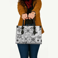 Hawaii Tapa Tribal Leather Bag With Hawaiian Quilt Pattern Black - Polynesian Pride