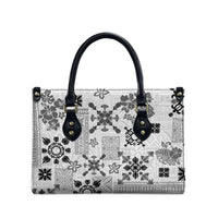 Hawaii Tapa Tribal Leather Bag With Hawaiian Quilt Pattern Black - Polynesian Pride