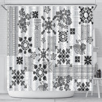 Hawaii Tapa Tribal Shower Curtain With Hawaiian Quilt Pattern Black LT9 - Polynesian Pride