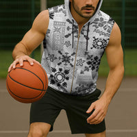 Hawaii Tapa Tribal Sleeveless Zip Hoodie With Hawaiian Quilt Pattern Black - Polynesian Pride