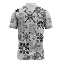 Hawaii Tapa Tribal Zipper Polo Shirt With Hawaiian Quilt Pattern Black - Polynesian Pride