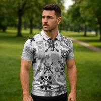 Hawaii Tapa Tribal Zipper Polo Shirt With Hawaiian Quilt Pattern Black - Polynesian Pride