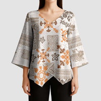 Hawaii Tapa Tribal Kimono Sleeve Blouse With Hawaiian Quilt Pattern Gold - Polynesian Pride