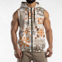 Hawaii Tapa Tribal Sleeveless Zip Hoodie With Hawaiian Quilt Pattern Gold - Polynesian Pride