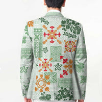 Hawaii Tapa Tribal Blazer With Hawaiian Quilt Pattern Green - Polynesian Pride