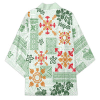 Hawaii Tapa Tribal Kimono With Hawaiian Quilt Pattern Green - Polynesian Pride