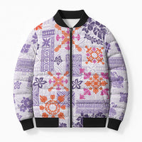 Hawaii Tapa Tribal Bomber Puffer Jacket With Hawaiian Quilt Pattern Violet LT9 Unisex Violet - Polynesian Pride