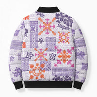Hawaii Tapa Tribal Bomber Puffer Jacket With Hawaiian Quilt Pattern Violet LT9 - Polynesian Pride