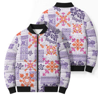 Hawaii Tapa Tribal Bomber Puffer Jacket With Hawaiian Quilt Pattern Violet LT9 - Polynesian Pride