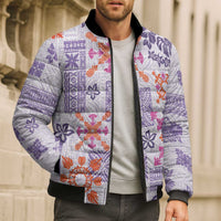 Hawaii Tapa Tribal Bomber Puffer Jacket With Hawaiian Quilt Pattern Violet LT9 - Polynesian Pride
