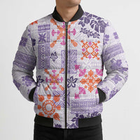 Hawaii Tapa Tribal Bomber Puffer Jacket With Hawaiian Quilt Pattern Violet LT9 - Polynesian Pride