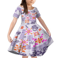 Hawaii Tapa Tribal Family Matching Mermaid Dress and Hawaiian Shirt With Hawaiian Quilt Pattern Violet LT9 Daughter's Dress Violet - Polynesian Pride