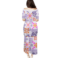 Hawaii Tapa Tribal Family Matching Puletasi Dress and Hawaiian Shirt With Hawaiian Quilt Pattern Violet LT9 - Polynesian Pride