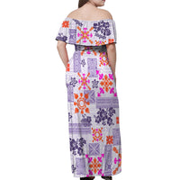 Hawaii Tapa Tribal Off Shoulder Maxi Dress With Hawaiian Quilt Pattern Violet LT9 - Polynesian Pride