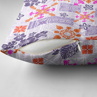 Hawaii Tapa Tribal Pillow Cover With Hawaiian Quilt Pattern Violet - Polynesian Pride